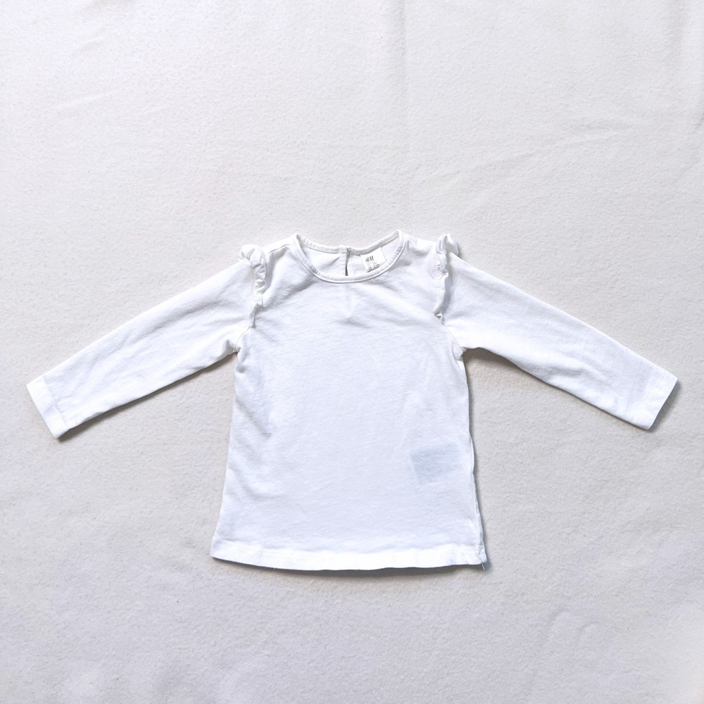 5/$18 H&M Baby Girl White Cotton Long Sleeve Ruffle Basic Layering Top Tee 9–12M